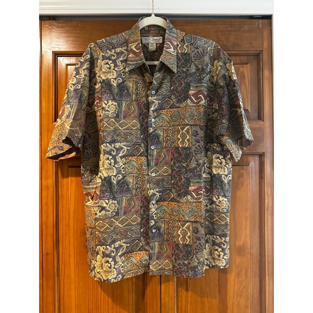 Tori Richard Honolulu Mens Medium Hawaiian Geometric Floral Cotton Shirt USA
